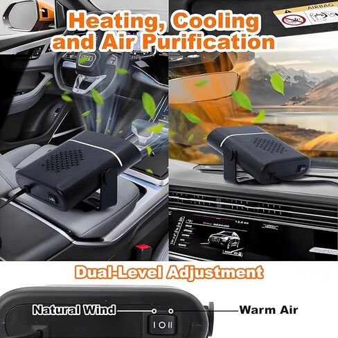 Portable Car Heater,150W Fast Heating & Cooling Fan,12V Car Heater that Plugs into Cigarette Lighter,360° Rotatable Portable Car Heaters for Vehicle,Jeep,RV,SUV (Black) in Kuwait