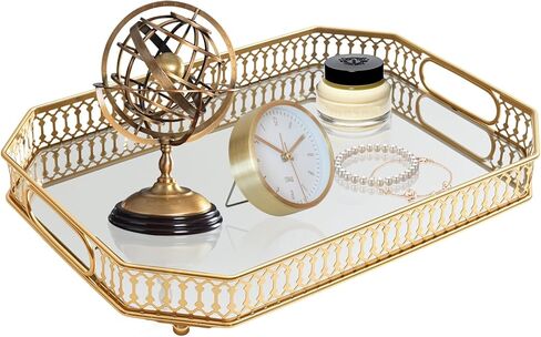 Vintage Gold Mirrored Vanity Mirror Tray Decorative Perfume and Makeup Organizer with Handles for Dresser,Bathroom or Jewelry Display, Decor Home Large Size in Saudi Arabia
