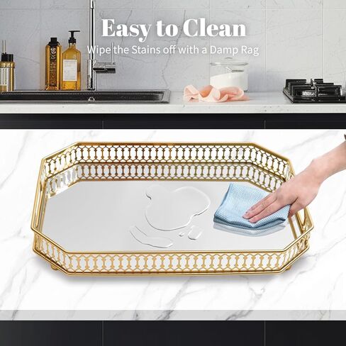 Vintage Gold Mirrored Vanity Mirror Tray Decorative Perfume and Makeup Organizer with Handles for Dresser,Bathroom or Jewelry Display, Decor Home Large Size in Saudi Arabia