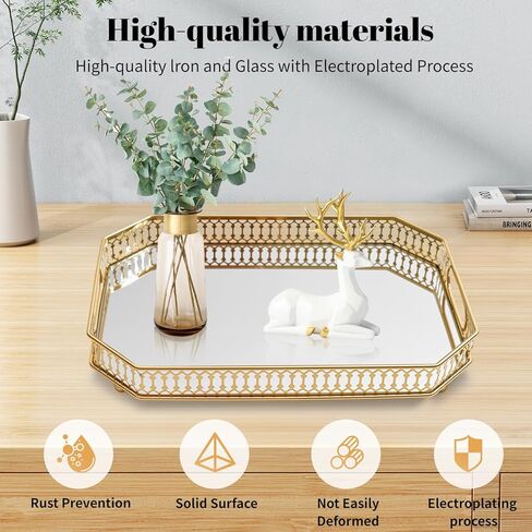 Vintage Gold Mirrored Vanity Mirror Tray Decorative Perfume and Makeup Organizer with Handles for Dresser,Bathroom or Jewelry Display, Decor Home Large Size in Saudi Arabia