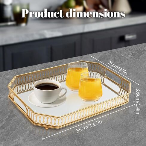 Vintage Gold Mirrored Vanity Mirror Tray Decorative Perfume and Makeup Organizer with Handles for Dresser,Bathroom or Jewelry Display, Decor Home Large Size in Saudi Arabia