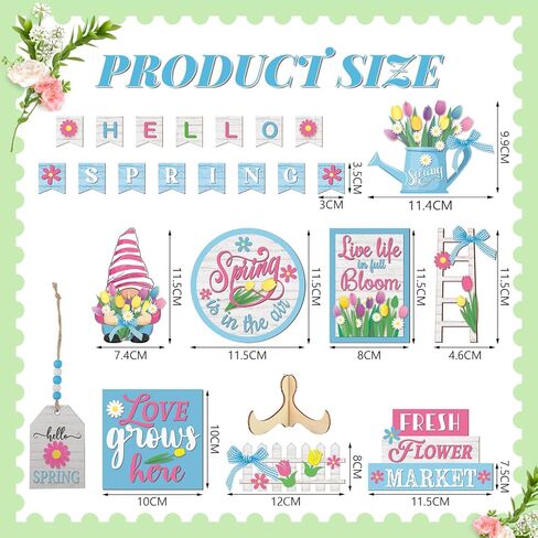 Bucherry 24 Pcs Hello Spring Flower Tiered Tray Decor Sets Tulip Dwarf Fence Wooden Ladder Flowers Decorations Table Wooden Sign Tabletop Rustic Tiered Tray Decor for Holiday Party Home Kitchen Shelf in Saudi Arabia