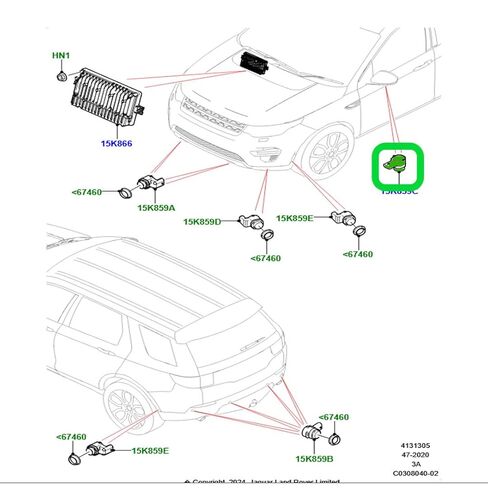 مستشعر مساعد ركن السيارة بالمرآة الجانبية متوافق مع Discovery 21 ON Range Rover EVOQUE 21 ON Discovery Sport 21 ON Range Rover 22 ON Range Rover VELAR 21 ON Range Rover Sport 23 ON LR153157 in Kuwait