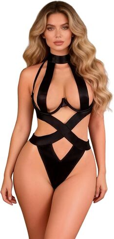 ohyeah Sexy Strappy Underwire Teddy Lingerie Women Choker Neck Bandaged G-String Lingerie One-Piece Bodysuit Boudoir Outfits in Saudi Arabia