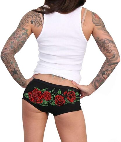 Hot Leathers PTB7537 Wild Roses Biker Boy Shorts | Booty Shorts for Women-Black-XL in Saudi Arabia