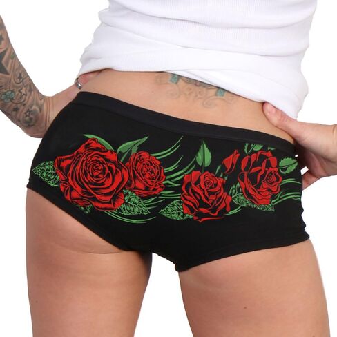 Hot Leathers PTB7537 Wild Roses Biker Boy Shorts | Booty Shorts for Women-Black-XL in Saudi Arabia