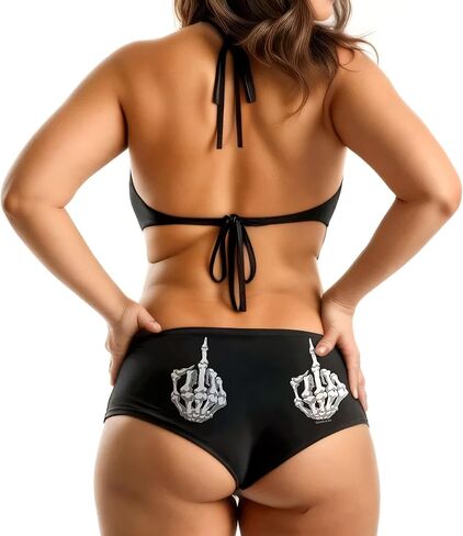 Hot Leathers PTB7061 Skeleton Middle Finger Biker Biker Boy Shorts | Booty Shorts for Women-Black-L in Saudi Arabia