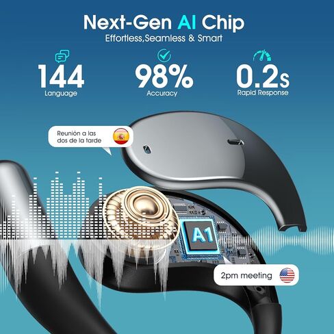 سماعات أذن للترجمة بالذكاء الاصطناعي في الوقت الحقيقي، 2026 سماعات أذن جديدة 6 في 1 لمترجم اللغات الفورية مع خاصية الدردشة بالذكاء الاصطناعي، 144 لغة و11 غير متصل بالإنترنت، مكالمات صوتية وفيديو للسفر والأعمال المكتبية وتعلم الاجتماعات in Kuwait