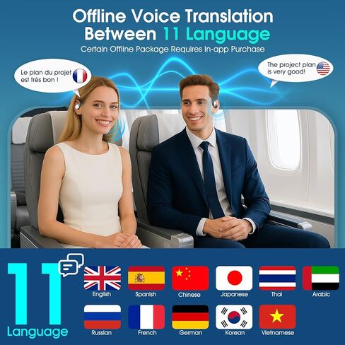 سماعات أذن للترجمة بالذكاء الاصطناعي في الوقت الحقيقي، 2026 سماعات أذن جديدة 6 في 1 لمترجم اللغات الفورية مع خاصية الدردشة بالذكاء الاصطناعي، 144 لغة و11 غير متصل بالإنترنت، مكالمات صوتية وفيديو للسفر والأعمال المكتبية وتعلم الاجتماعات in Kuwait
