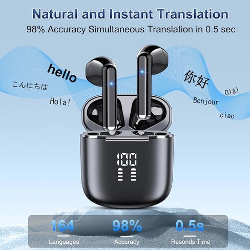 AI Translation Earbuds Real Time, 164 Language Translator Earbuds 3-in-1 Bluetooth 5.4 with APP, Translation Headphones with 6 Translation Modes Translating Device for Travel/Business/Learning in Saudi Arabia