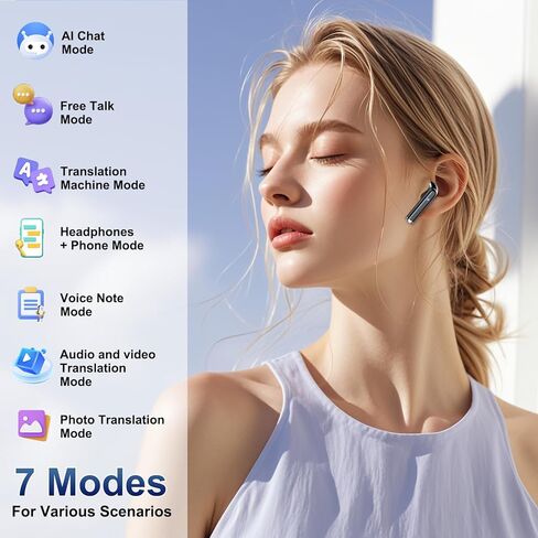 AI Translation Earbuds Real Time, 164 Language Translator Earbuds 3-in-1 Bluetooth 5.4 with APP, Translation Headphones with 6 Translation Modes Translating Device for Travel/Business/Learning in Saudi Arabia