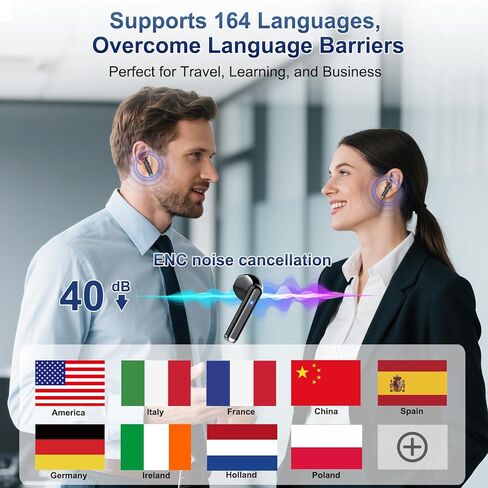 AI Translation Earbuds Real Time, 164 Language Translator Earbuds 3-in-1 Bluetooth 5.4 with APP, Translation Headphones with 6 Translation Modes Translating Device for Travel/Business/Learning in Saudi Arabia