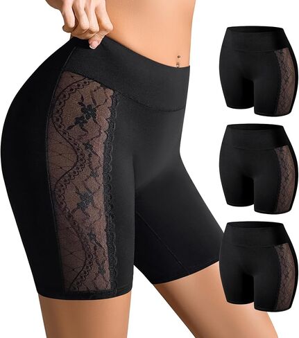 Womens Cotton Boy Shorts Underwear High Waisted Boxer Briefs Lace Boyshort Panties Soft Boxer shorts for Women 3 Pack in Saudi Arabia