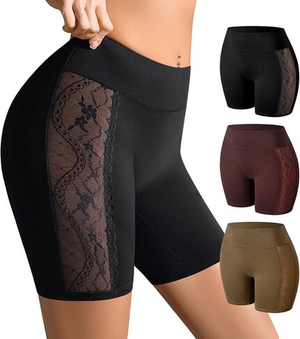 Womens Cotton Boy Shorts Underwear High Waisted Boxer Briefs Lace Boyshort Panties Soft Boxer shorts for Women 3 Pack in Kuwait
