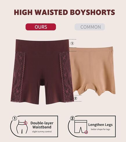 Womens Cotton Boy Shorts Underwear High Waisted Boxer Briefs Lace Boyshort Panties Soft Boxer shorts for Women 3 Pack in Saudi Arabia