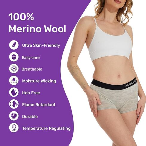 ملابس داخلية قصيرة من صوف ميرينو 100% من MERINNOVATION للنساء - عبوتين من الملابس الداخلية النسائية القابلة للتنفس والمضادة للروائح الكريهة in Kuwait