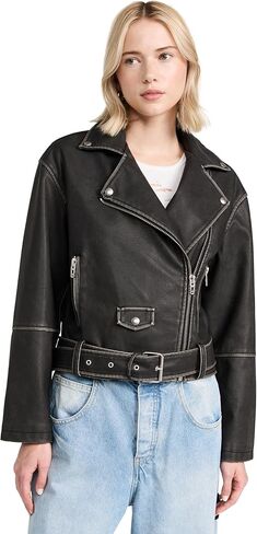 [BLANKNYC] سترة نسائية فاخرة من الجلد النباتي مع حزام، معطف مريح وأنيق in Kuwait