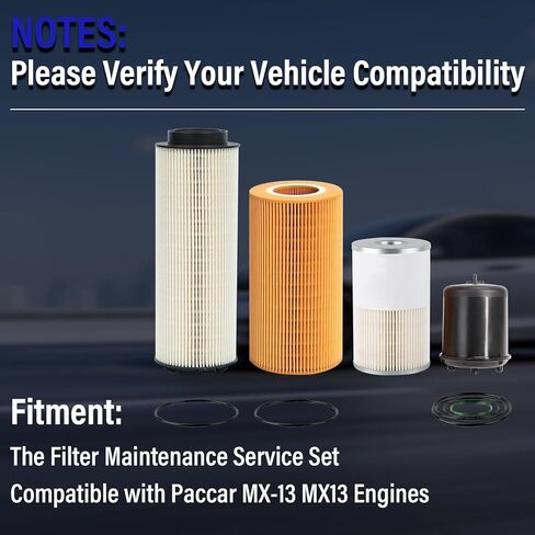 مجموعة خدمة صيانة الفلتر مناسبة لمحرك Paccar MX-13 MX13 EPA13، تتضمن فلتر زيت 1948921، فاصل مياه فلتر الوقود 2277129، فلتر فاصل مياه الوقود FS19765، فلتر زيت 1922496، 4 قطع in Kuwait