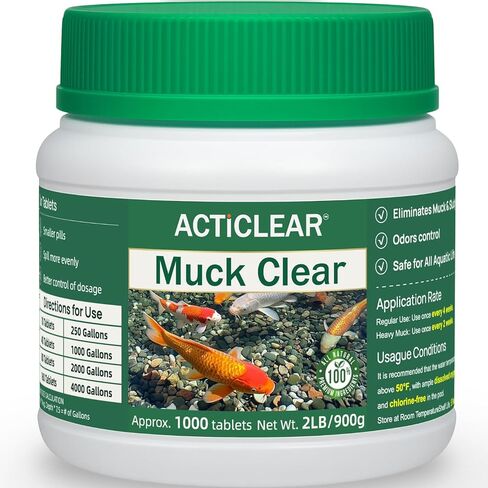 Muck Clear – Natural Pond Sludge Treatment, 500 Tablets for Ponds, Fountains & Bird Baths, Beneficial Bacteria & Enzymes, Chemical-Free & Safe for Fish, Pets & Wildlife in Kuwait