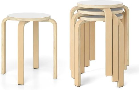 مجموعة مقاعد Bentwood القابلة للتكديس مكونة من 4 مقاعد متراصة مقاس 18 بوصة مع وسادات مضادة للانزلاق، كراسي مدرسية خشبية محمولة ومرنة للفصول الدراسية والطلاب وغرفة الطعام والمطبخ in Kuwait