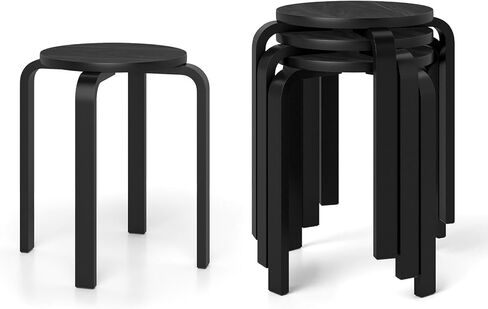 مجموعة مقاعد Bentwood القابلة للتكديس مكونة من 4 مقاعد متراصة مقاس 18 بوصة مع وسادات مضادة للانزلاق، كراسي مدرسية خشبية محمولة ومرنة للفصول الدراسية والطلاب وغرفة الطعام والمطبخ in Kuwait