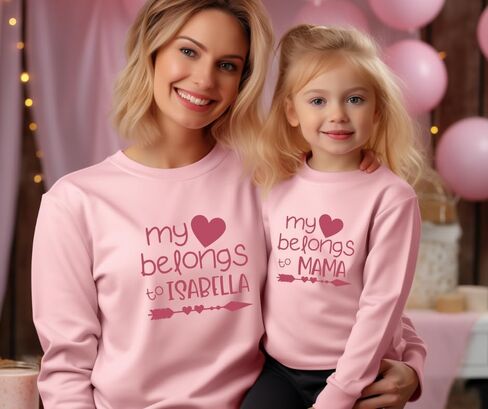 My Heart Belongs To Mommy And Me Valentines Outfits, Mom And Daughter Matching Sweatshirts, Cute Mommy and Me Sweatshirts For Valentine's Day, Son Mother Valentines Day Gifts for Mom. in Saudi Arabia