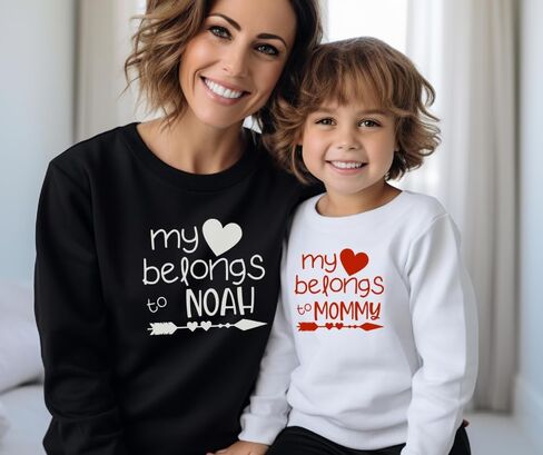 My Heart Belongs To Mommy And Me Valentines Outfits, Mom And Daughter Matching Sweatshirts, Cute Mommy and Me Sweatshirts For Valentine's Day, Son Mother Valentines Day Gifts for Mom. in Saudi Arabia