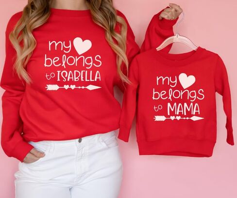 My Heart Belongs To Mommy And Me Valentines Outfits, Mom And Daughter Matching Sweatshirts, Cute Mommy and Me Sweatshirts For Valentine's Day, Son Mother Valentines Day Gifts for Mom. in Saudi Arabia