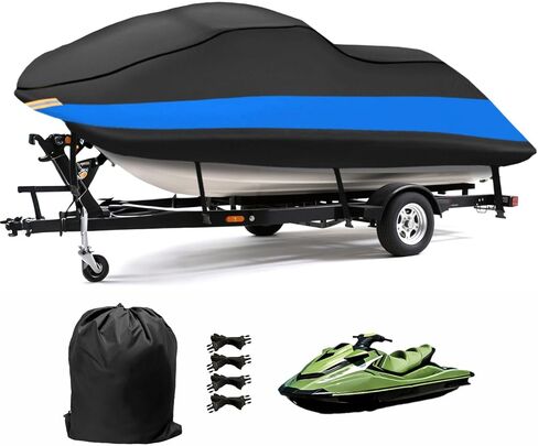 غطاء MORNYRAY مقاوم للماء للتزلج على الماء - غطاء PWC عالي التحمل مع فتحات تهوية مقاومة للأشعة فوق البنفسجية متوافق مع Yamaha Seadoo K&S، أغطية Jet Ski. (أزرق، مناسب من 115 بوصة إلى 120 بوصة (1-3 مقاعد)) in Kuwait