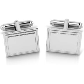 Sterling Engravable Stepped Edge Rectangle Cufflinks For Men | Luxury Men's Cuff Links With Elegant Gift Box | Crafted With .925 Sterling Silver | Suitable for All Occasions in Kuwait