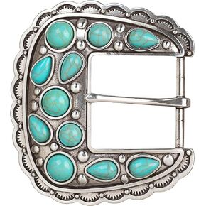 Blazin Roxx Women's Turquoise Stone Square Buckle with Scalloped Edge (Antique Silver, 2-7/8" x 3-3/8") in Saudi Arabia