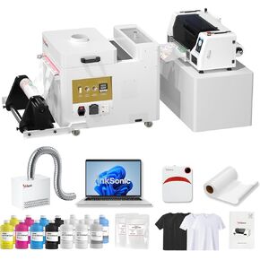 طابعة InkSonic Dual XP600 DTF، آلة طابعة XP600 DTF برأسين مع شاكر مسحوق ومجفف، طابعة ملابس A3 مع جهاز تنقية الهواء والكمبيوتر المحمول، الصيانة والمعالجة التلقائية، مباشرة إلى الفيلم in Kuwait