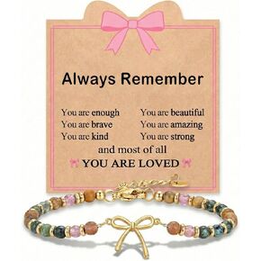 Always Remember You Are Loved - Natural Stone Beaded Gold Bow Bracelet for Women Teen Girls, Teen Girl Gifts Trendy Stuff in Saudi Arabia