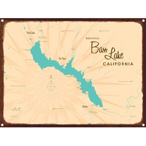 Lakebound Bass Lake California Retro Steel Metal, with Oxidized Border, Wall Art Map Poster 9" x 12". Distinctive Wall Decoration for Home, Cabin, or Office in Saudi Arabia