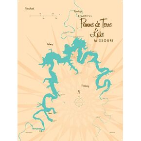 Pomme de Terre Lake Missouri Retro Steel Metal Wall Art Map Poster 18" x 24". Distinctive Wall Decoration for Home, Cabin, or Office in Saudi Arabia