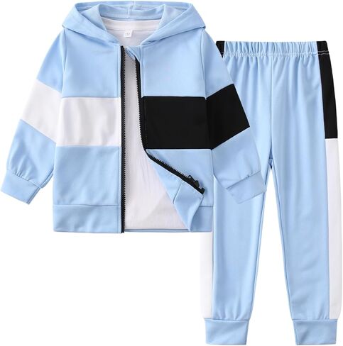 Boys Clothes 2 Piece Color Stripes Long Sleeve Zipper Hoodie Top And Sports Pants Fall Winter Set Size 3-12 Years in Saudi Arabia