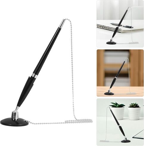 Counter Pen with Chain Black Desktop Signature Pen for Bank and Hotel Use Adhesive Base Multi-function for Office and Reception in Saudi Arabia