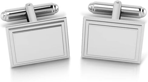Sterling Engravable Stepped Edge Rectangle Cufflinks For Men | Luxury Men's Cuff Links With Elegant Gift Box | Crafted With .925 Sterling Silver | Suitable for All Occasions in Kuwait