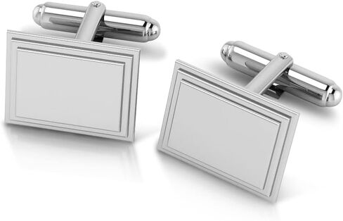 Sterling Engravable Stepped Edge Rectangle Cufflinks For Men | Luxury Men's Cuff Links With Elegant Gift Box | Crafted With .925 Sterling Silver | Suitable for All Occasions in Kuwait