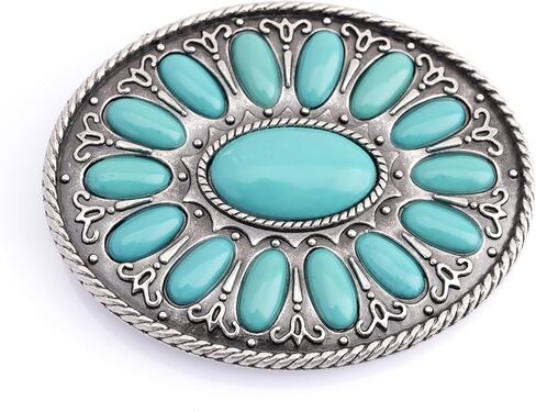 CRAFTMEMORE Western Oval Belt Buckle, Turquoise Flower Design, Fits 1.5 Inch Belts HRBK T6339 in Saudi Arabia