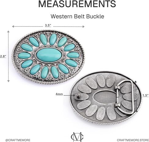 CRAFTMEMORE Western Oval Belt Buckle, Turquoise Flower Design, Fits 1.5 Inch Belts HRBK T6339 in Saudi Arabia