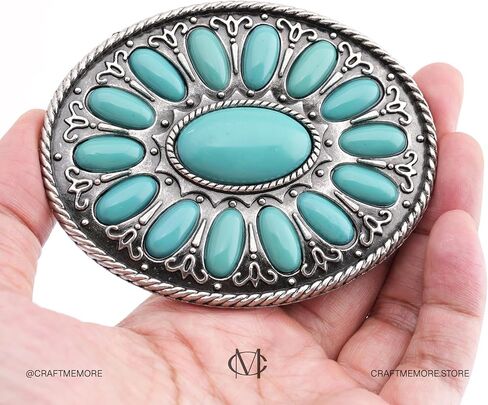 CRAFTMEMORE Western Oval Belt Buckle, Turquoise Flower Design, Fits 1.5 Inch Belts HRBK T6339 in Saudi Arabia