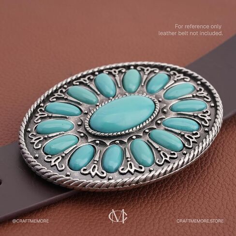 CRAFTMEMORE Western Oval Belt Buckle, Turquoise Flower Design, Fits 1.5 Inch Belts HRBK T6339 in Saudi Arabia