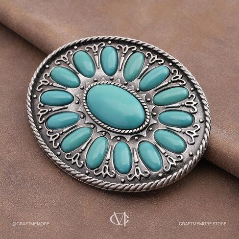 CRAFTMEMORE Western Oval Belt Buckle, Turquoise Flower Design, Fits 1.5 Inch Belts HRBK T6339 in Saudi Arabia