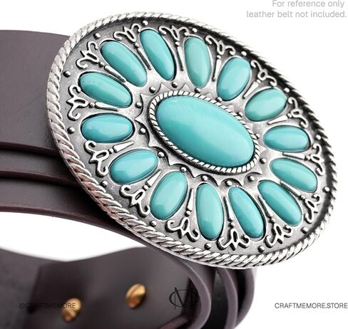CRAFTMEMORE Western Oval Belt Buckle, Turquoise Flower Design, Fits 1.5 Inch Belts HRBK T6339 in Saudi Arabia