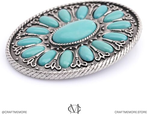 CRAFTMEMORE Western Oval Belt Buckle, Turquoise Flower Design, Fits 1.5 Inch Belts HRBK T6339 in Saudi Arabia