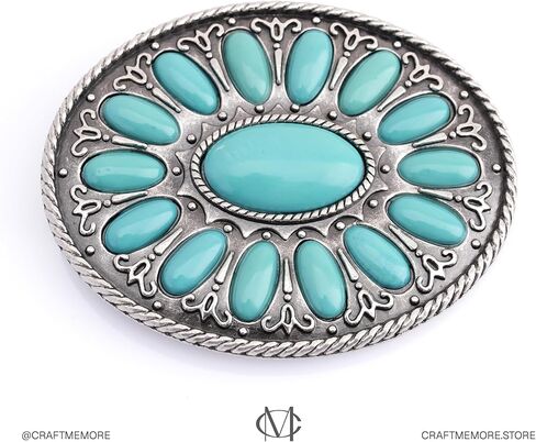 CRAFTMEMORE Western Oval Belt Buckle, Turquoise Flower Design, Fits 1.5 Inch Belts HRBK T6339 in Saudi Arabia