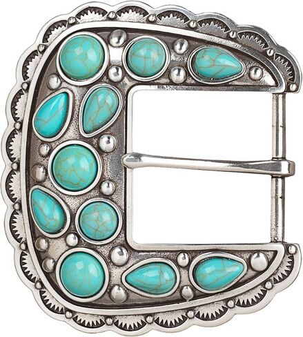 Blazin Roxx Women's Turquoise Stone Square Buckle with Scalloped Edge (Antique Silver, 2-7/8" x 3-3/8") in Saudi Arabia