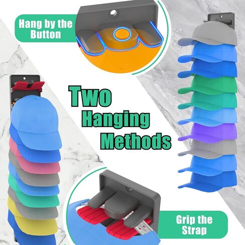 Hat Organizer for Baseball Caps 2 Packs with Built-in Spring Clips - Wall Mount Closet Hat Rack Holder, Adjustable Storage for Door/Closet Display Hat Racks Hanger (Strong Adhesive & Screws) in Saudi Arabia