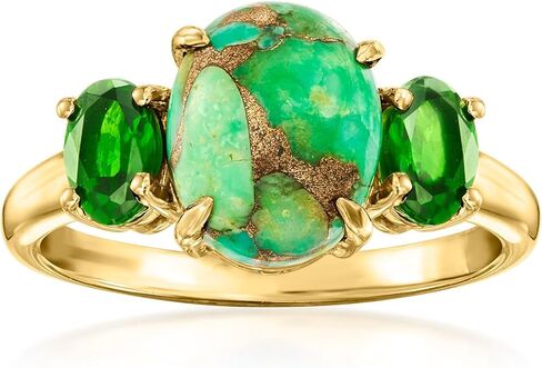 Ross-Simons Green Turquoise Ring With .80 ct. t.w. Chrome Diopside in 18kt Gold Over Sterling in Saudi Arabia